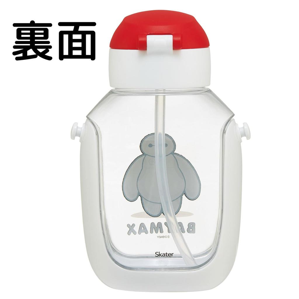 Skater Water Bottle with Disney Baymax 25 Kids' Straw, 530ml, One-Push Operation, (PDSH6DX)