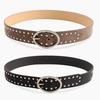 Faux Streetwear Women Leather Rivets Belt With Alloy Metal Buckle For Use Daily
