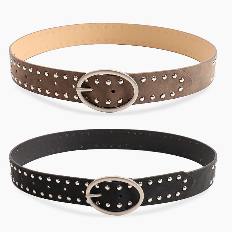 Faux Streetwear Women Leather Rivets Belt With Alloy Metal Buckle For Use Daily