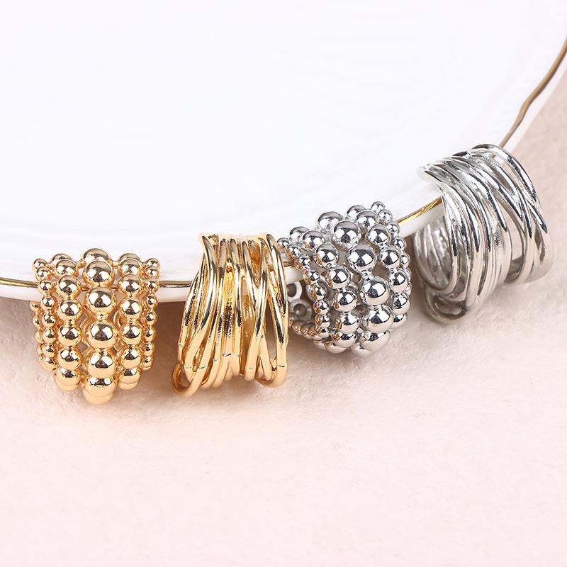 [HF]Hot 1Set Fashion Exaggerated Wide Clip-On Earrings Set For Women Simple Metal Earring Daily Wear Vacation Jewelry Gift