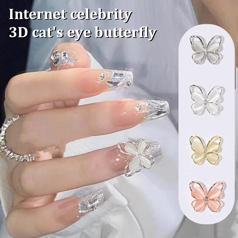 3Pcs Diy Nail Art Decoration 3D Cat'S Eye Butterfly Nail Art Charm  Nail Drill For Manicure Design Accessory