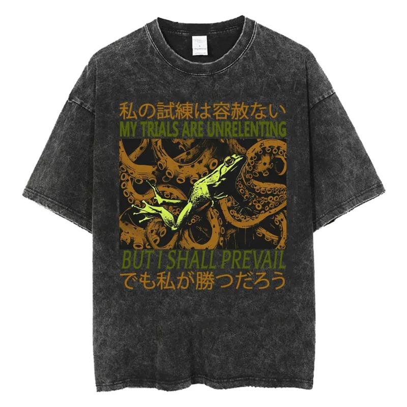 Kawaii Vintage Washed Black Cat Print T-Shirt Korean Style Casual Streetwear Oversized Cotton Tee for Women