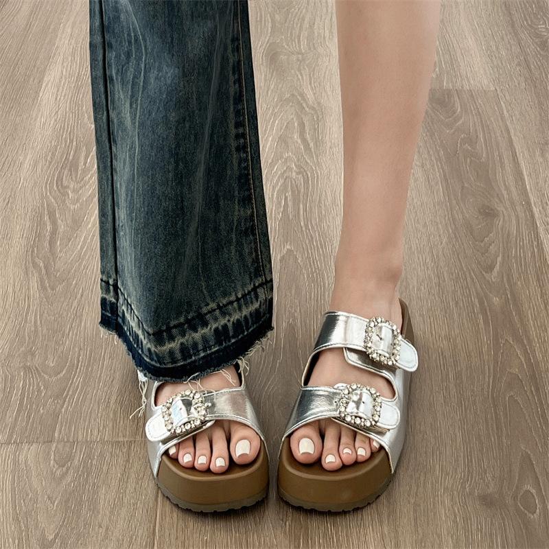 Internet celebrity thick-soled one-word slippers with skirt Birkencool slippers
