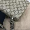 [Pre-Owned] Dionysus Chain Tiger Head Buckle Logo Canvas And Leather Shoulder Bag Small - Very Good #39E26M