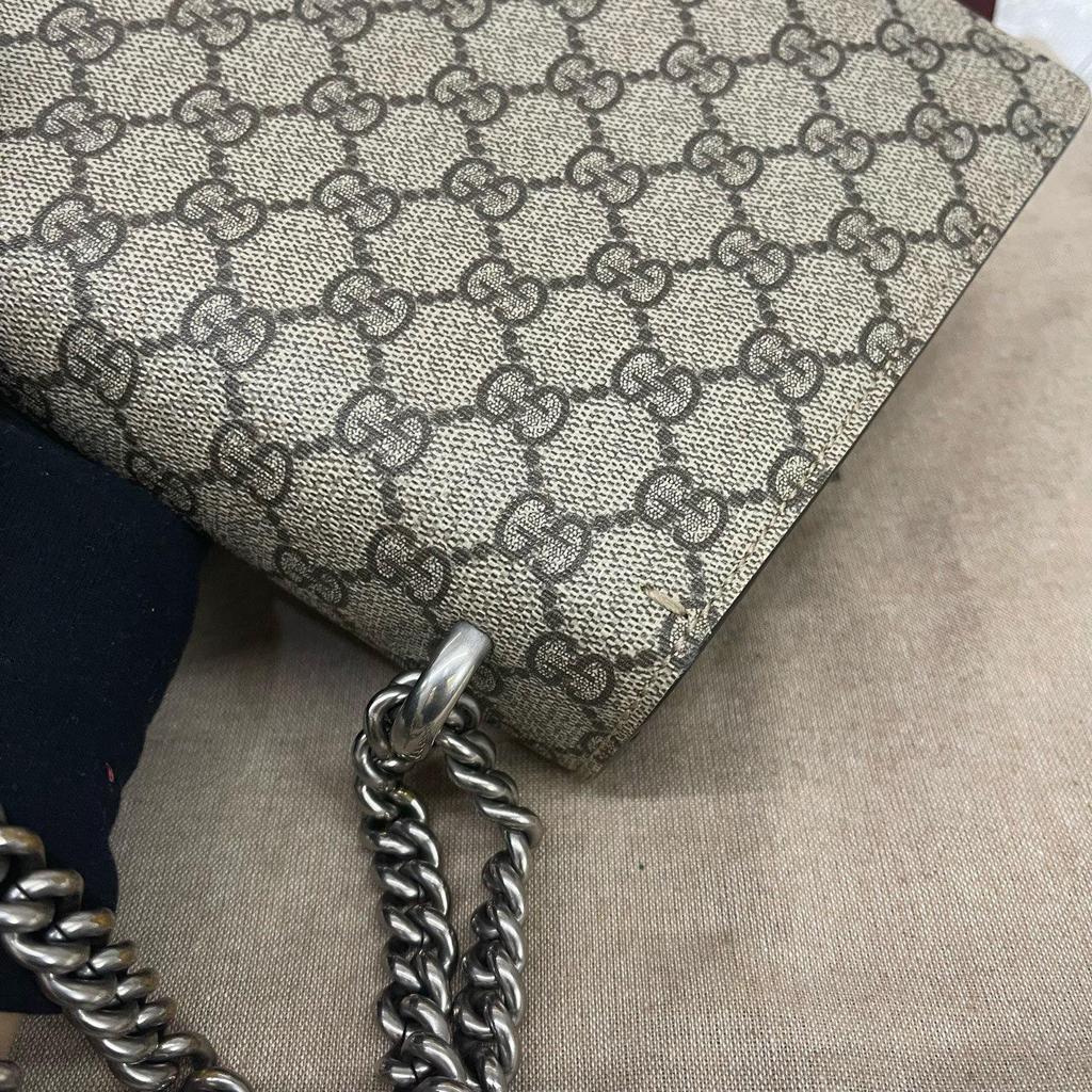 [Pre-Owned] Dionysus Chain Tiger Head Buckle Logo Canvas And Leather Shoulder Bag Small - Very Good #39E26M