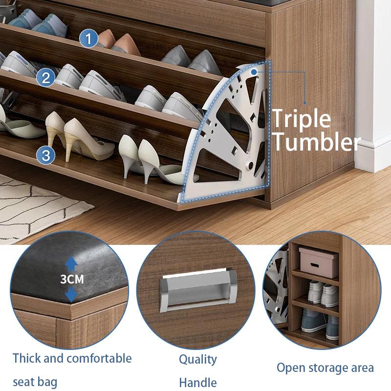 Leather Shoes Cupboards Furniture Simple Entrance Ultra Thin Flip Shoe Rack for Hallway Large Capacity Storage Hallway Bench