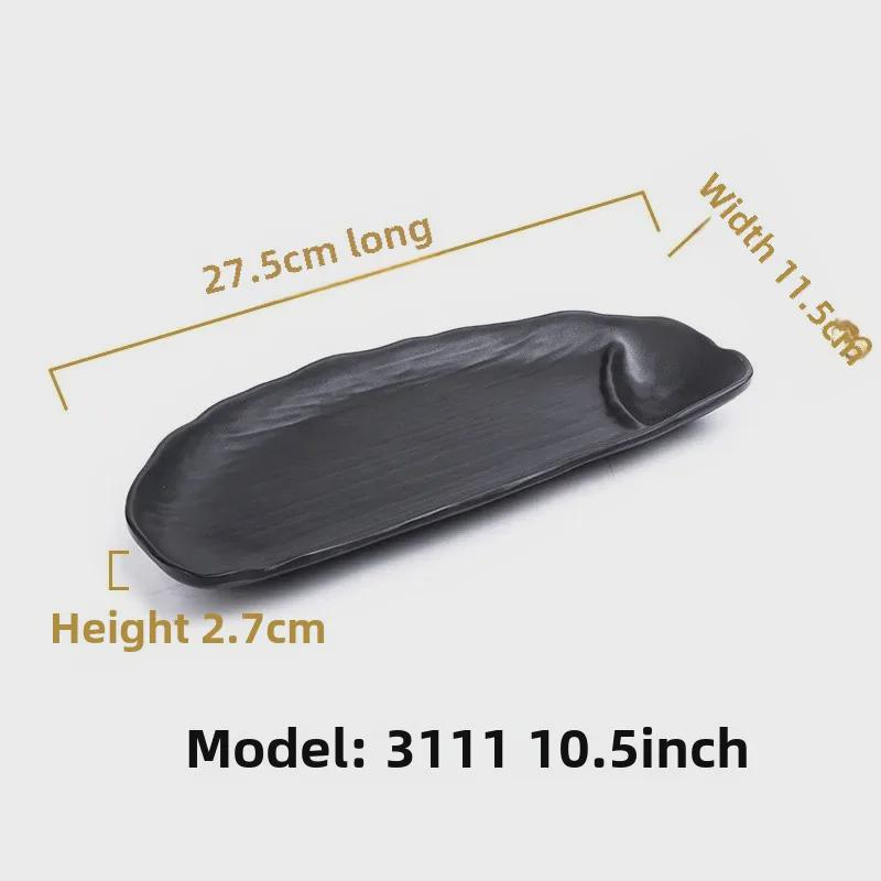 Melamine Black Tableware: Imitation Porcelain Plate for Cold Dishes, BBQ, Hot Pot, and Commercial Use.