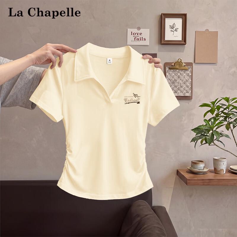 La Chapelle Women s Slim Fit Polo Neck Short Sleeve T-Shirt with Heart-Letter Print S