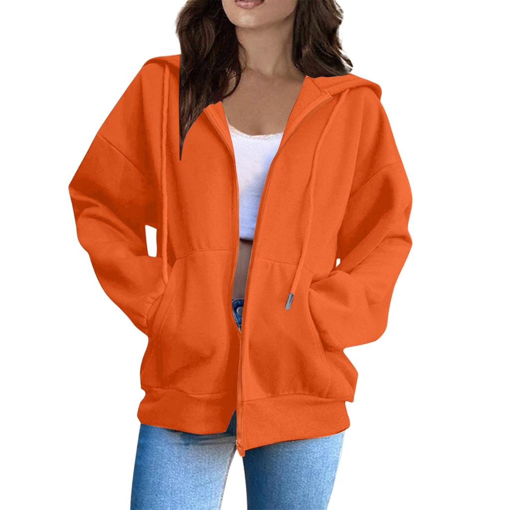 Women's Oversized Zip Up Hoodie Jacket with Pockets, Casual Long Sleeve Drawstring Hooded Sweatshirt for Fall Winter