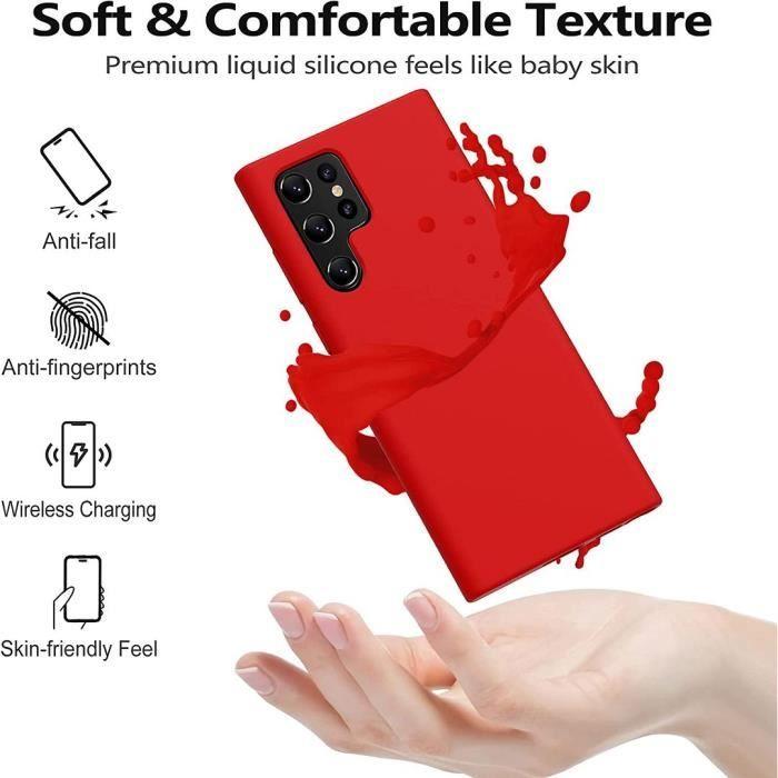 Coque pour Samsung Galaxy S22 Ultra - Rouge - Antichoc - 2 Verres Trempés - Mat - Rigide