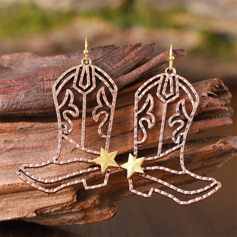 

New Vintage Personality Cowboy Boot Earrings For Women Girls Wild West Style Dangle Zircon Gift розового золота