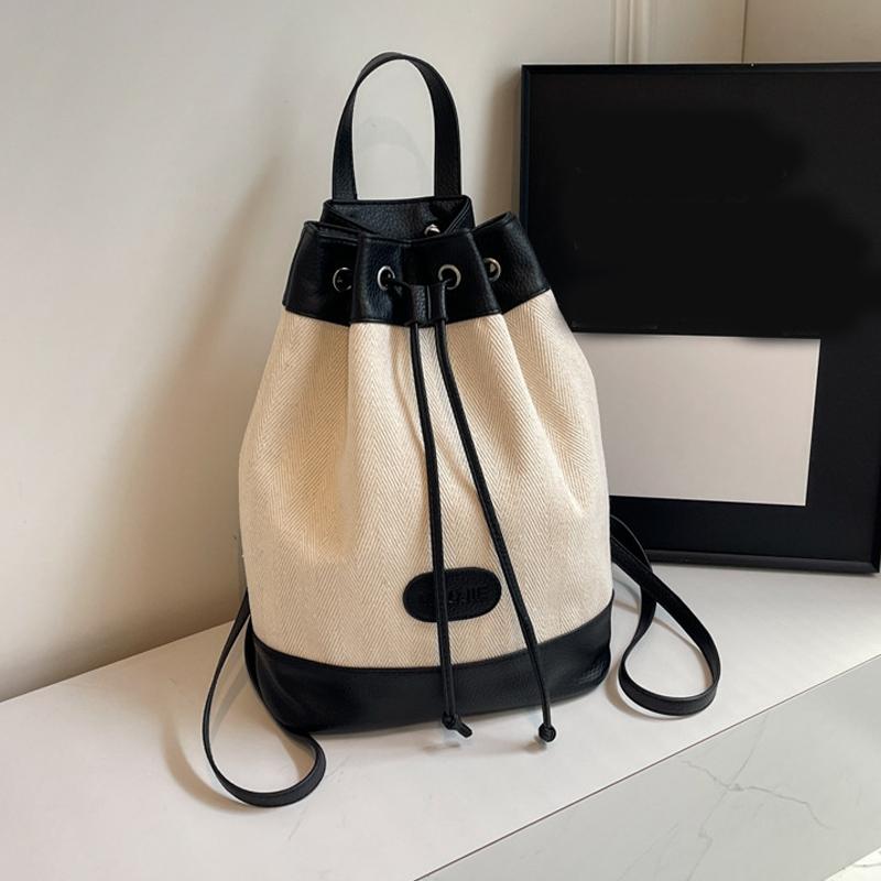 Fashion Designer Patchwork Bucket Bag for Women Drawstring Canvas Backpacks Girls Large Capacity School Shoulder Bags Handbags CLE