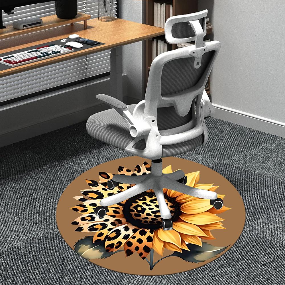 

1pc Leopard Sunflower Office Round Area Rug, Indoor Mat Suitable ForOffice, Under Office Chairs Bedroom Living Room Home Decor, Room Deco 006 80cm by 80cm