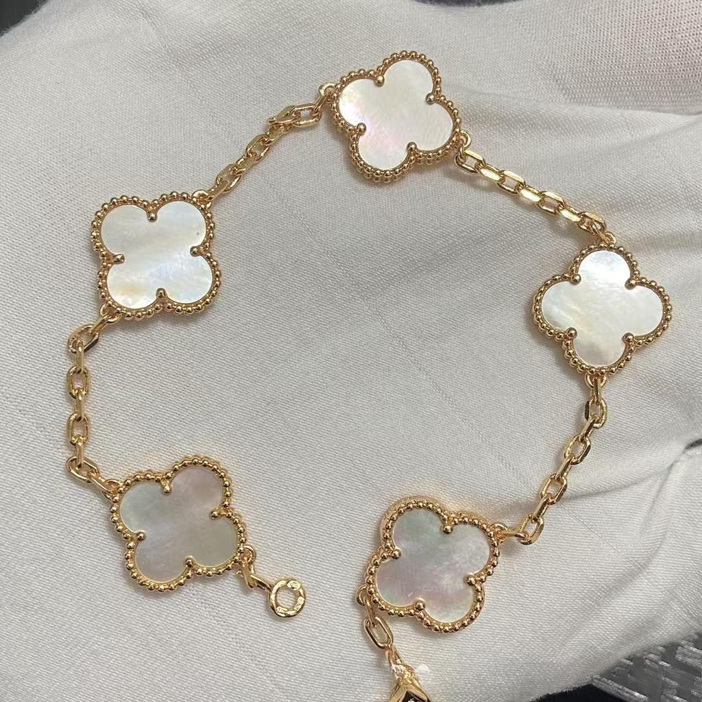 Nouă Versiune Brățară Trifoi cu Patru Foi Cinci Flori Agat Roșu Natural Sidef Alb Brățară Dama Brățară Laser