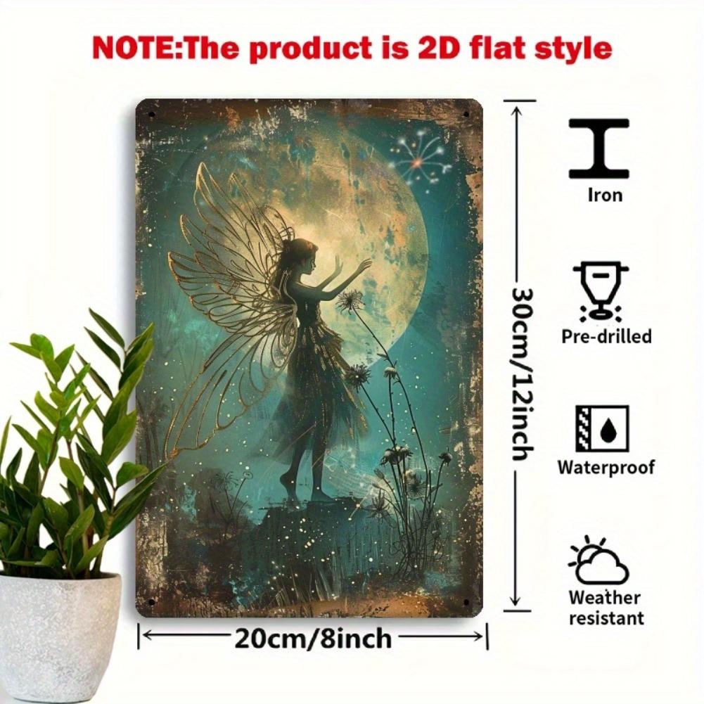 Bezaubernde Löwenzahnfee Vintage Metall Wandkunst - 8x12 Zoll Eisenblech mit magischem Nachthimmel-Design, perfekt für Wohnzimmer