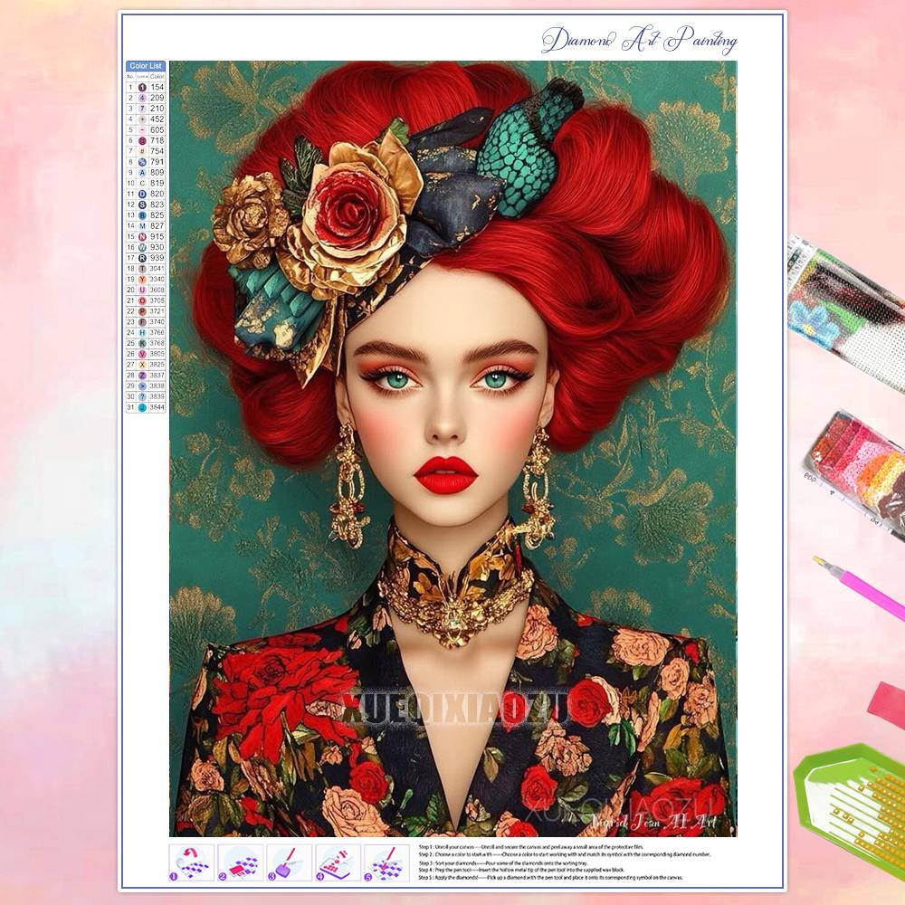 Full Diamond Painting Beauty Girl Flowers Abstract Art Diamond Mosaic Embroidery Rhinestone Cross Stitch Kit Home Wall Decor