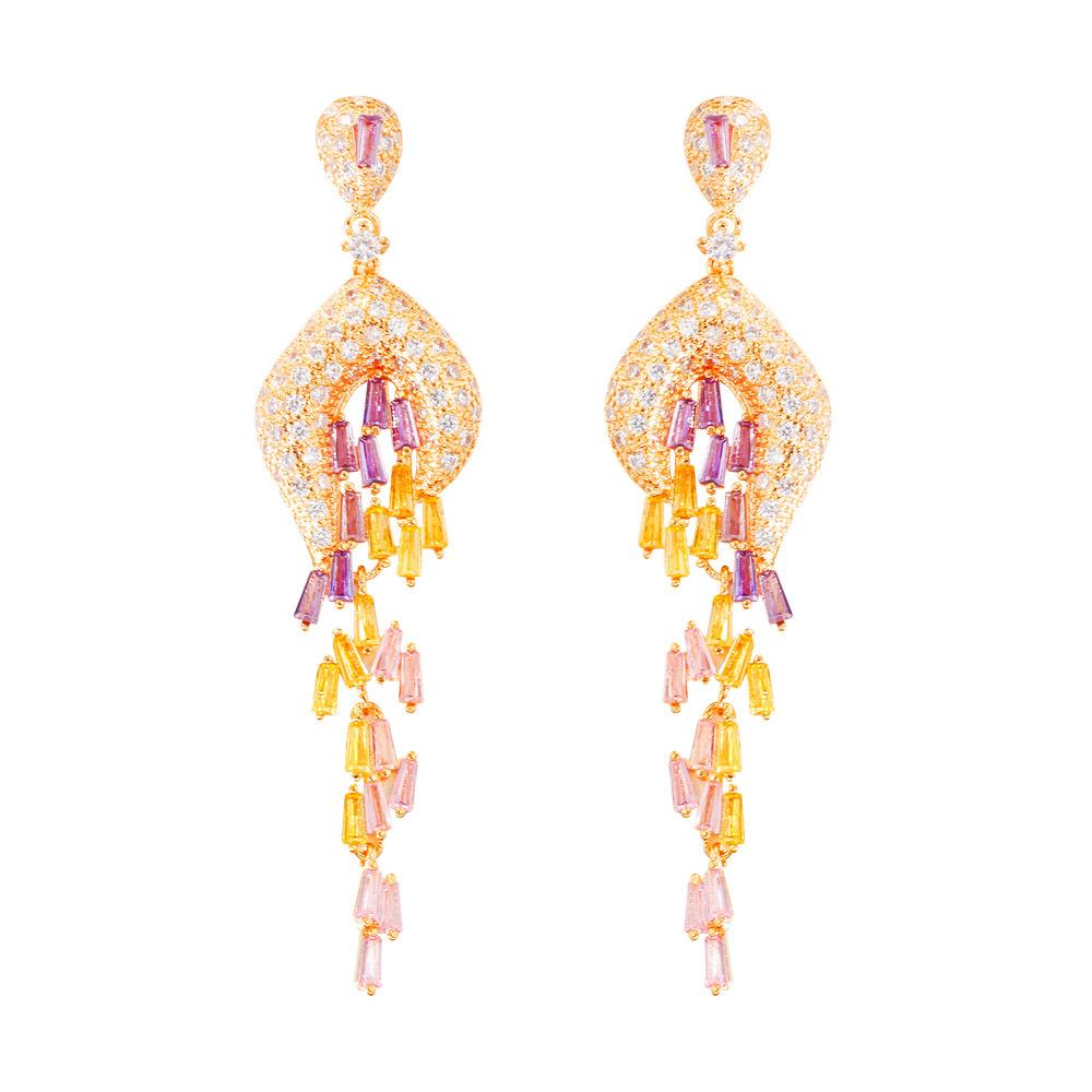 Star Same Length Heavy Industry Celebrity Color Zircon Tassel Earrings Pin Earrings Earrings
