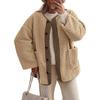 Women's Fleece Long Sleeve Button Front Plush Coat with Contrast Binding Multi Color Outerwear