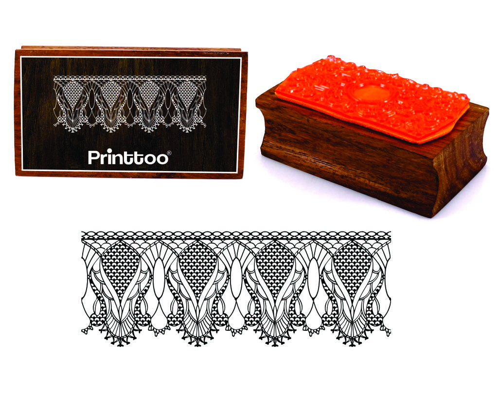 Printtoo Scrap-Booking Lace Ornate Border Design Rectangular Wooden Rubber Stamp