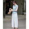 TERRE BLEUE Women's Summer Short Sleeve Shirt & Casual Pants Set