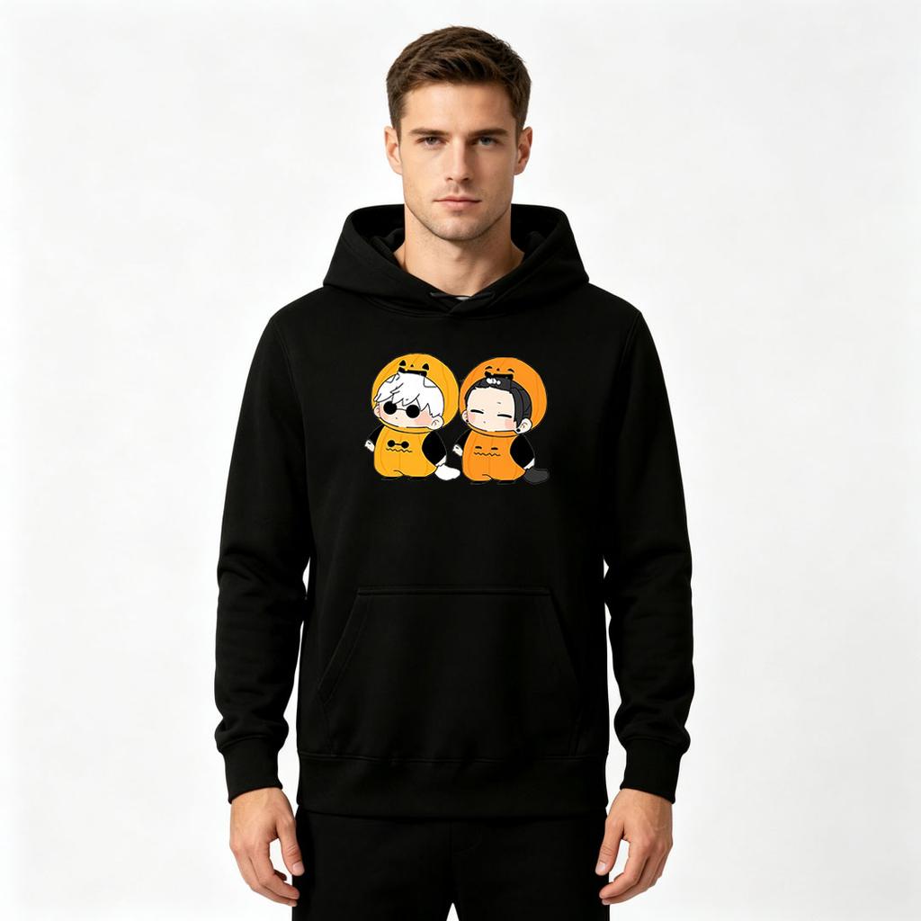 Men's Pumpkin Cartoon Anime Print Pullover Hoodie Casual Long Sleeve Halloween Sweatshirt
