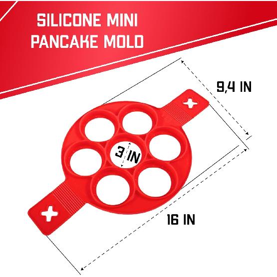 Silicone Non Stick Pancake Maker - 7 Circles Mini Pancake Mold - Heat Resistant Silicone Pancake Mold - Silicone Egg Rings for Griddle with Handles -