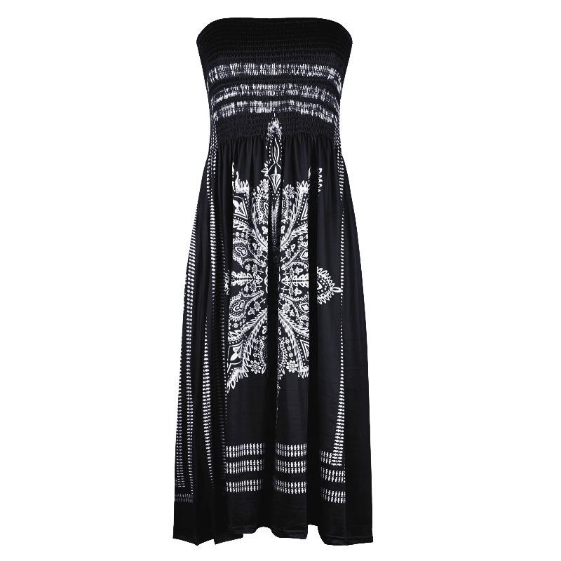 Women's Strapless Floral Print Bohemian Dress Casual Mini Beach Dresses