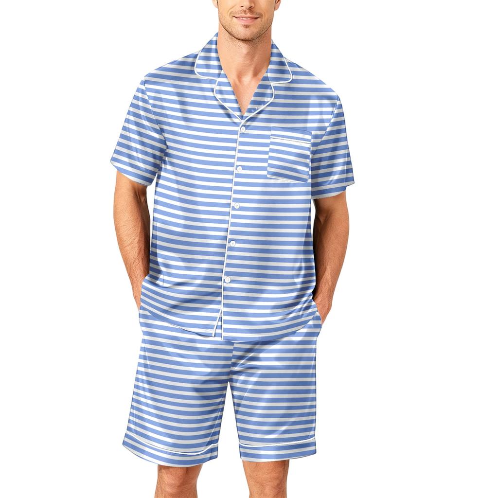 Men's Short Sleeve Button Down Pajama Set with Shorts Soft Casual Sleepwear S To XXXXL Comfortable Lounge Wear