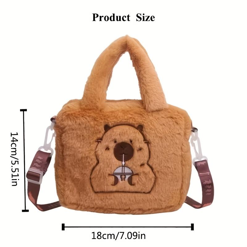 1pc of Capybara Crossbody Bag, Small Square Plush Makeup Handbag, Mobile Phone Coin Purse, Key Pouch