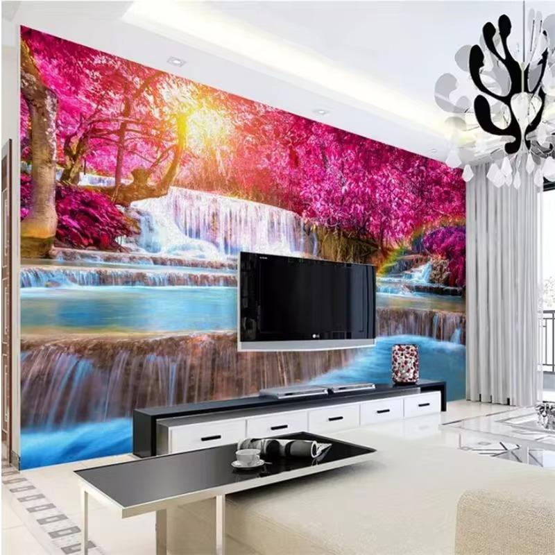 Wallpaper 3d Photo Murals Flowing Water Wealthy Beautiful Landscape Mural Living Room Wallpaper