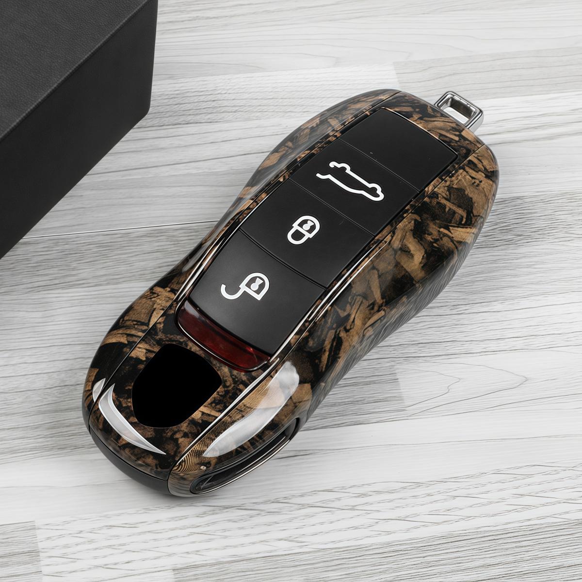 Car Key Modification Protective Case Suitable for All Porsche Models, Wood Grain Key Shell, Key Shell Protective Cover