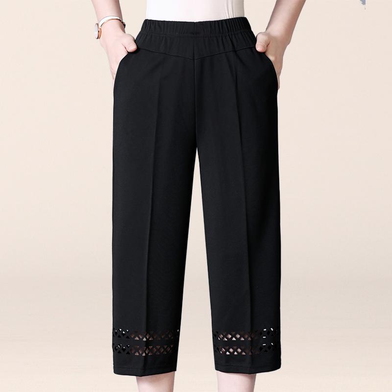 

Летние женские узкие укороченные брюки, эластичные брюки с высокой талией, свободные брюки для женщин среднего возраста, повседневные брюки с вырезами XXXXXL