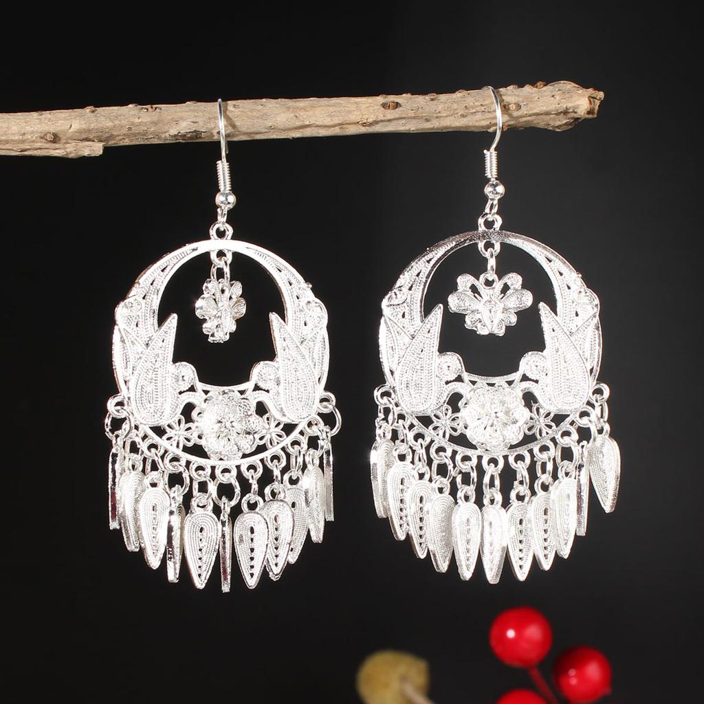 Turquoise Earrings Bohemian Drop Ear Earrings with Tassels, Geometric Alloy, Retro Style, Boastful Ear Accessories