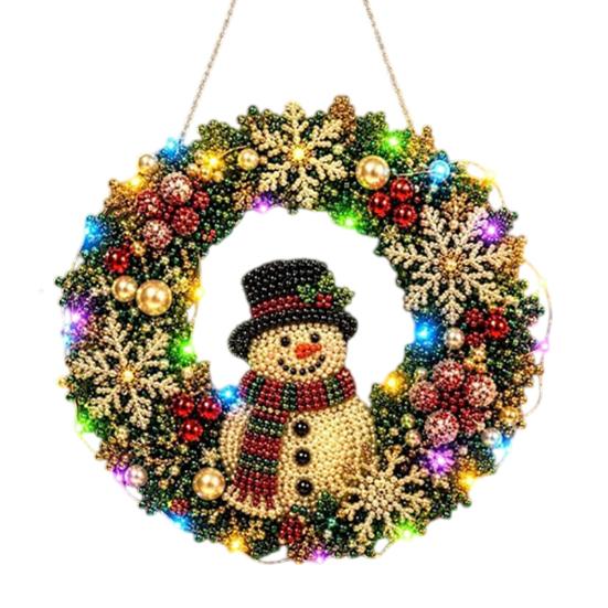 Funkelndes Edelstein Bastelset DIY Acryl Weihnachten Kunstperlen Aufhänge-Set, Beleuchteter Kranz 3D Perlen-Sets für Erwachsene Set mit LED-Lichterkette