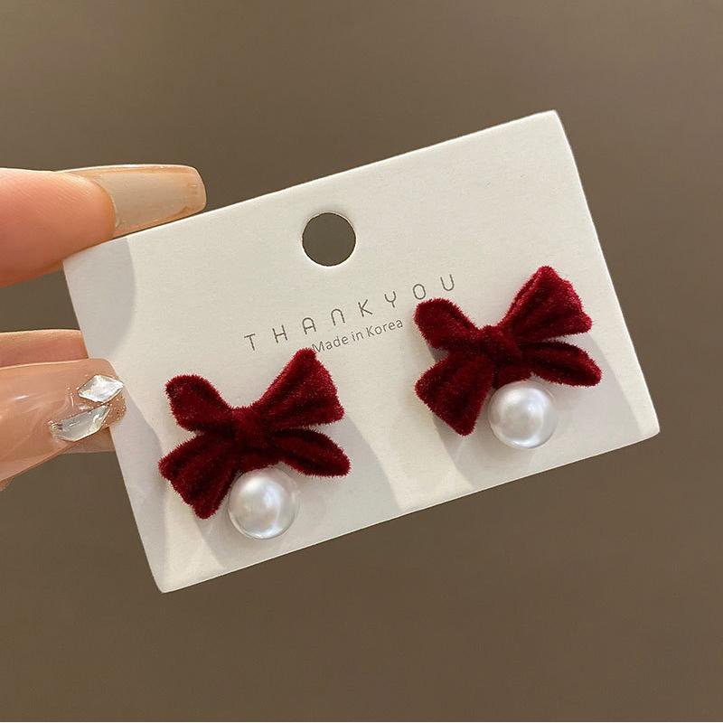 

Korean Flocked Flower Pear Earings Fashion Zircon Elegant Bowknot Rose Earrings for Women Stud Earrings Pendientes Gifts