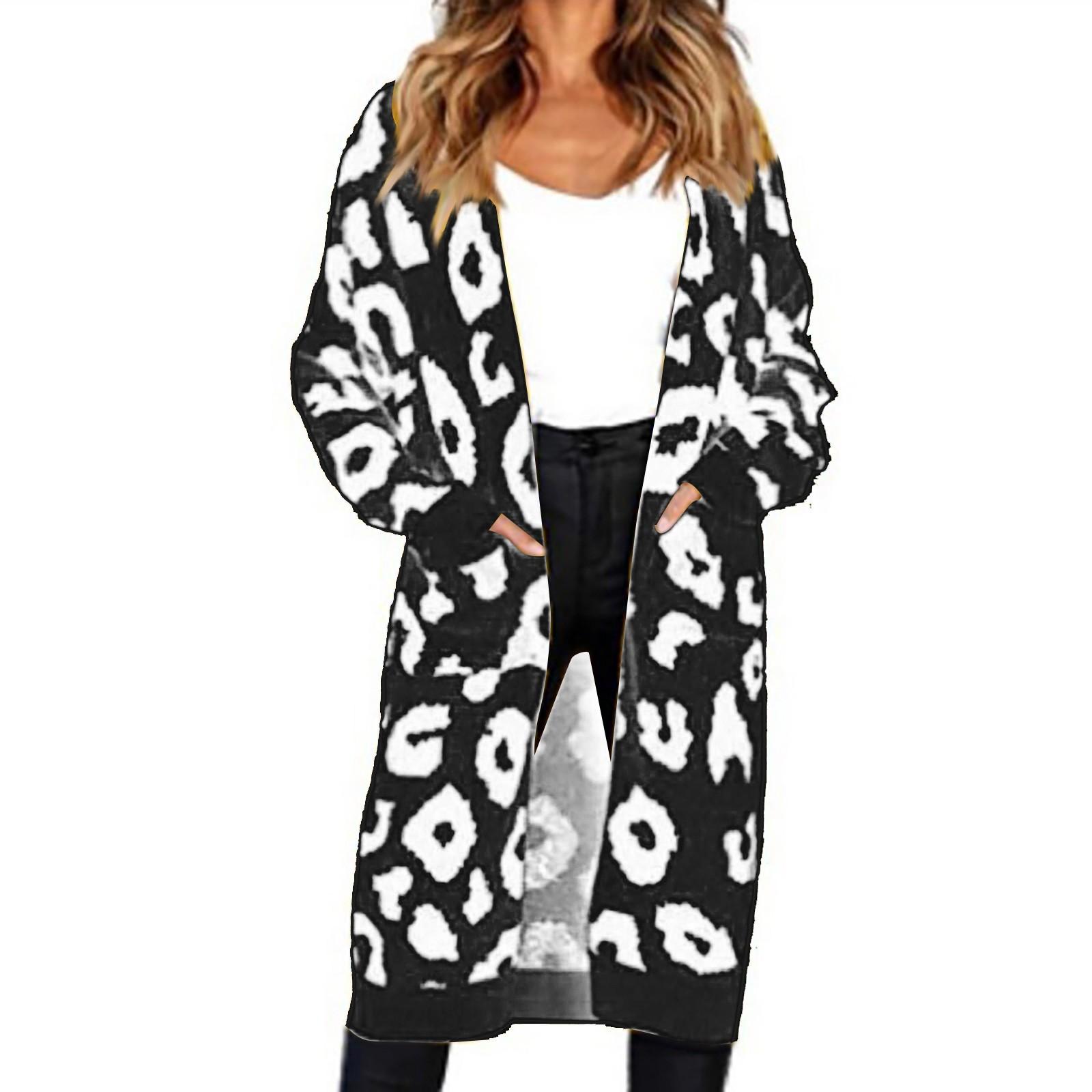 

Fashion Women Knitted Print Long Sleeve Cardigan T-shirt Tops Sweater Coat S чорний