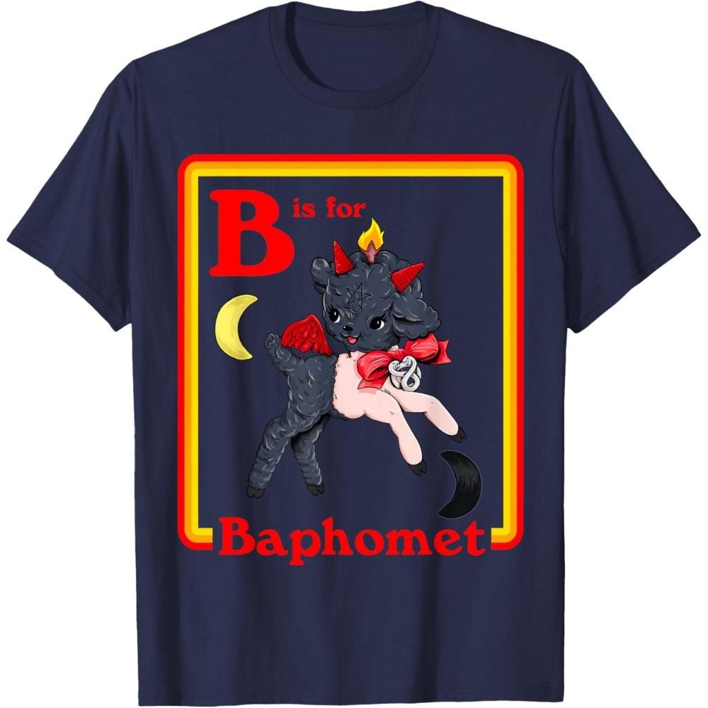 B for Baphomet Satanic Cute Devil Retro Tee Tops Vintage Satan Tarot TShirt Gothic Style Men Women Crewneck Cotton Short Sleeve