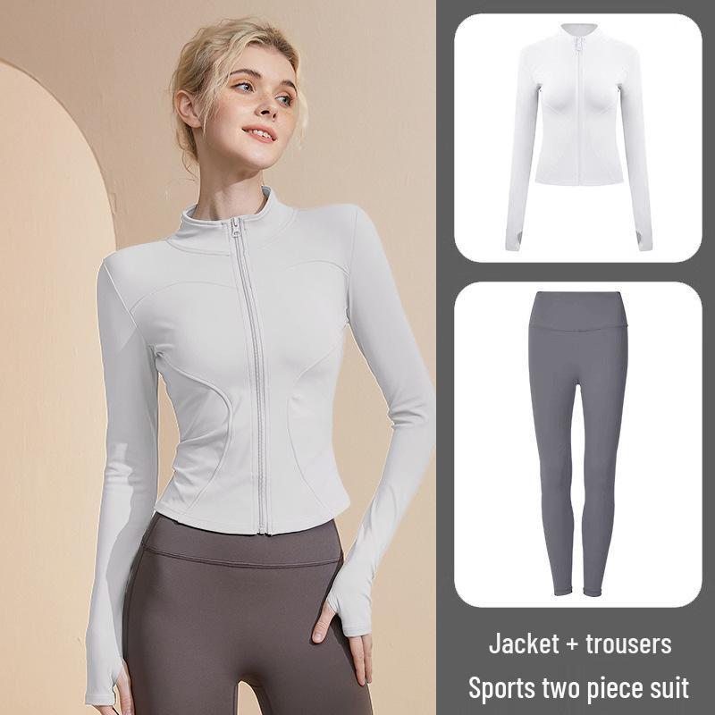 Women's Long Sleeve Sports Yoga Jacket - Stand Collar Cardigan for Running, Fitness, and Pilates