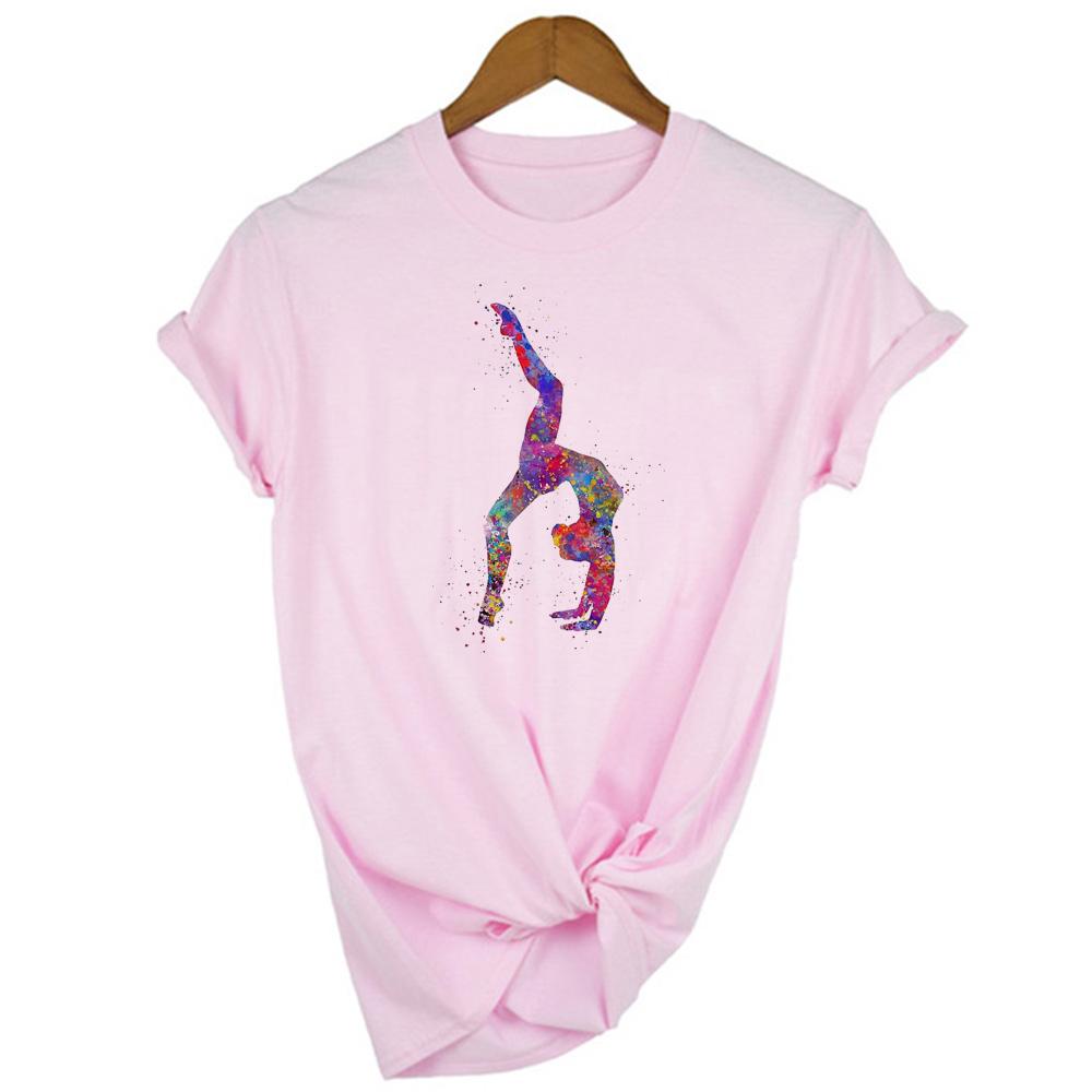Gymnast Dancer T Shirt Femme Watercolor Gymnastics Art Tshirt Women Summer White Tee Shirt Tops