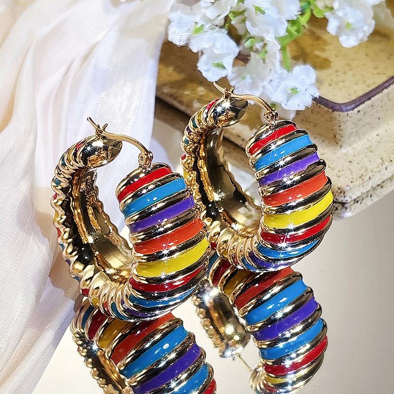 Dopamine rainbow earrings, retro exaggerated color dripping oil temperament versatile earrings, hot-selling accessories