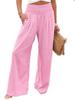 High Waisted Wide Leg Pants with Elastic Waistband, Light Beige Loose Fit Trousers for Women