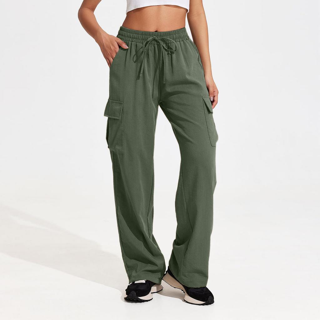 Women's Casual Sports Multi-pocket High Waist Sweatpants Loose Fashion Trousers