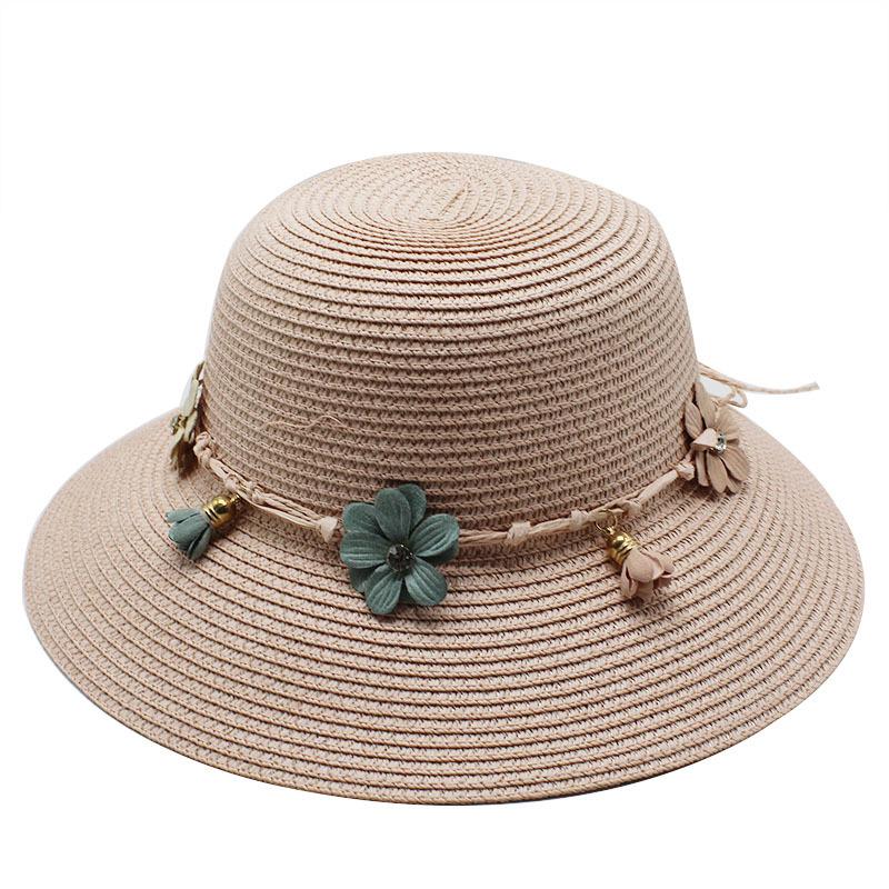 Flower Straw Hat Women'S Summer Small Fresh Beach Hat Parent-Child Hat Foldable Sun Hat Outdoor Bucket Hat