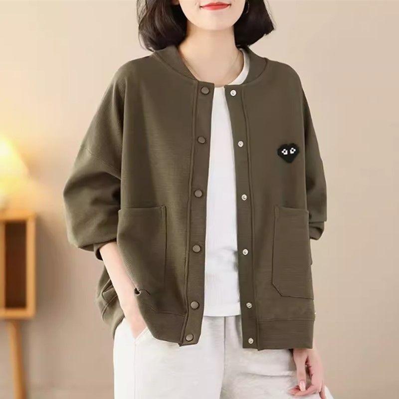 

Мама Осень одежда Кардиган Женщины Повседневное Короткое пальто 2025 Новый Популярный Мода Западный стиль Модный Топ Свободный Большой размер Army Green 2XL