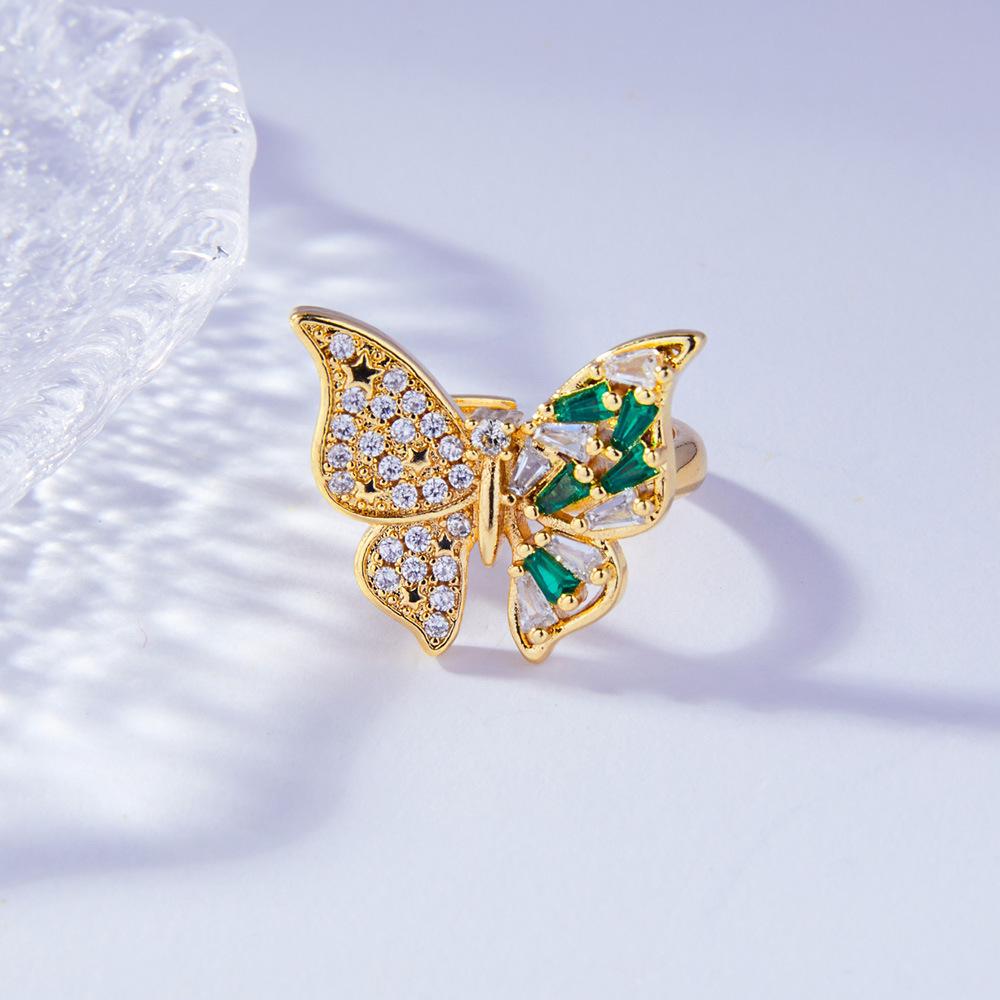 Korean Butterfly Shape Rhinestone Ring: Elegant 18k Gold-Plated Copper Design