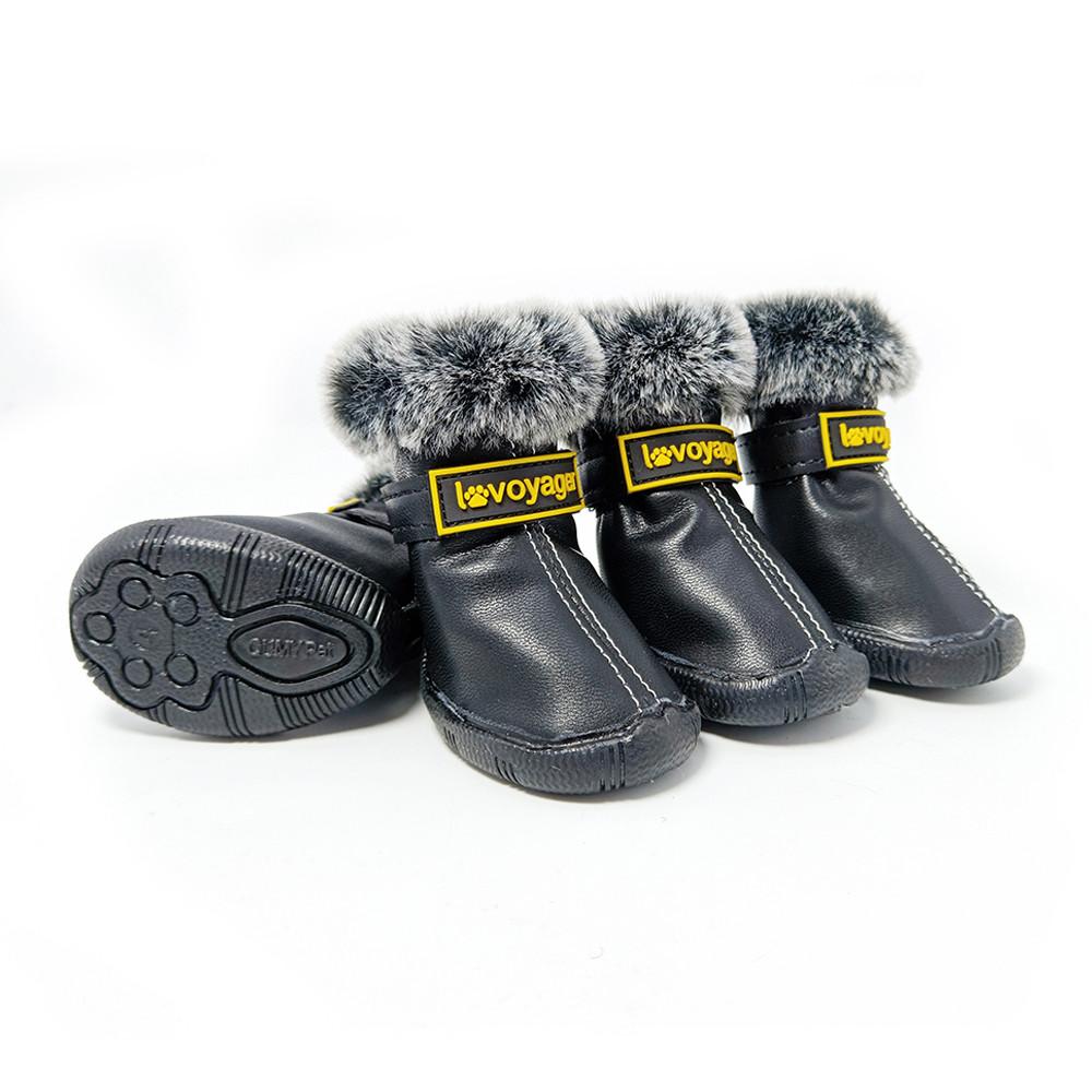 Winter Shoes for Dogs Luxury Fur-Lined Leather Dog Boots for Small Dogs Waterproof Warm Soft Durable Rubber Sole Pet Snow Boots