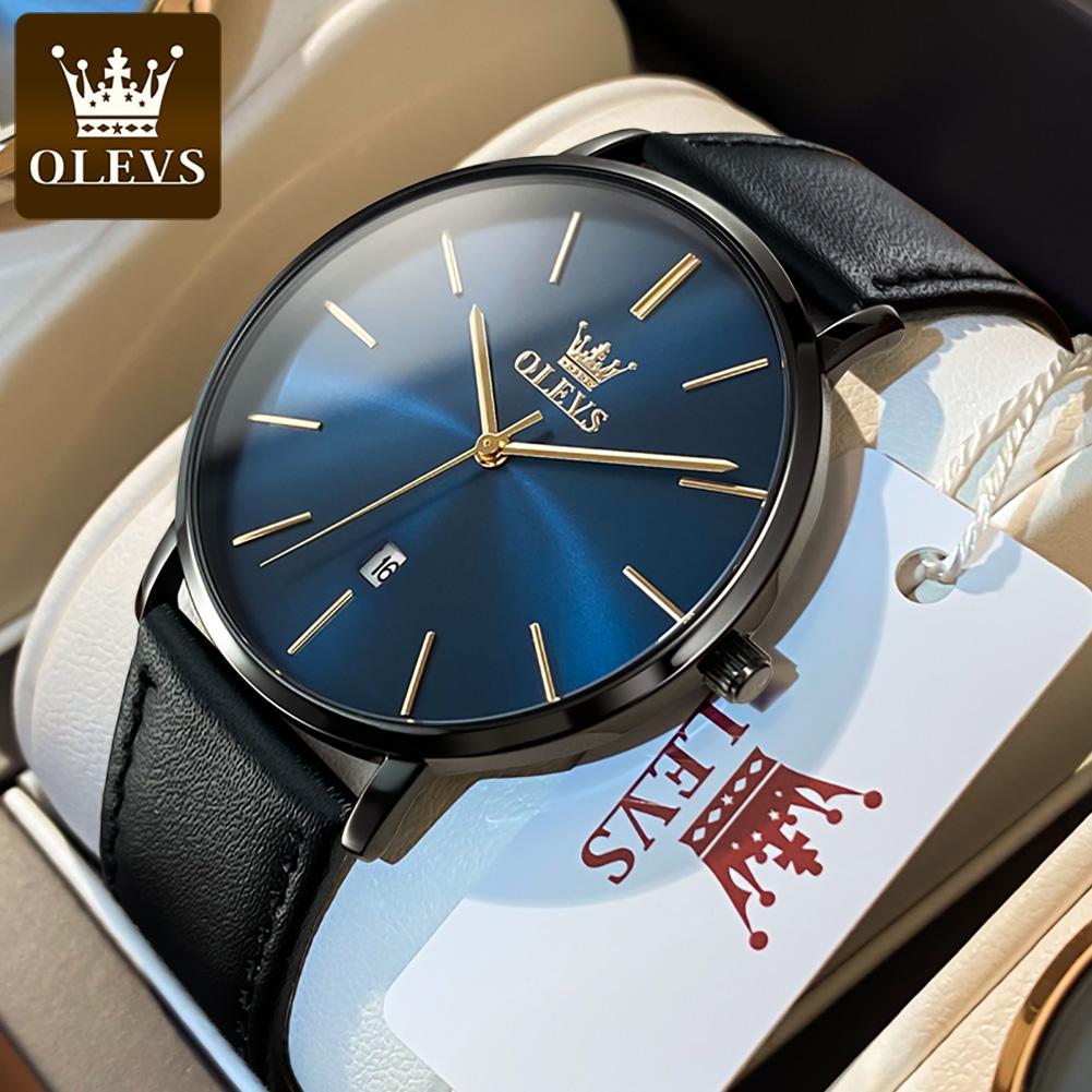 OLEVS 5869 Men's Watches Leather Strap Waterproof Auto Date Man Watch Fashion Simplicity Ultra Thin Quartz Wrist Watch for Men