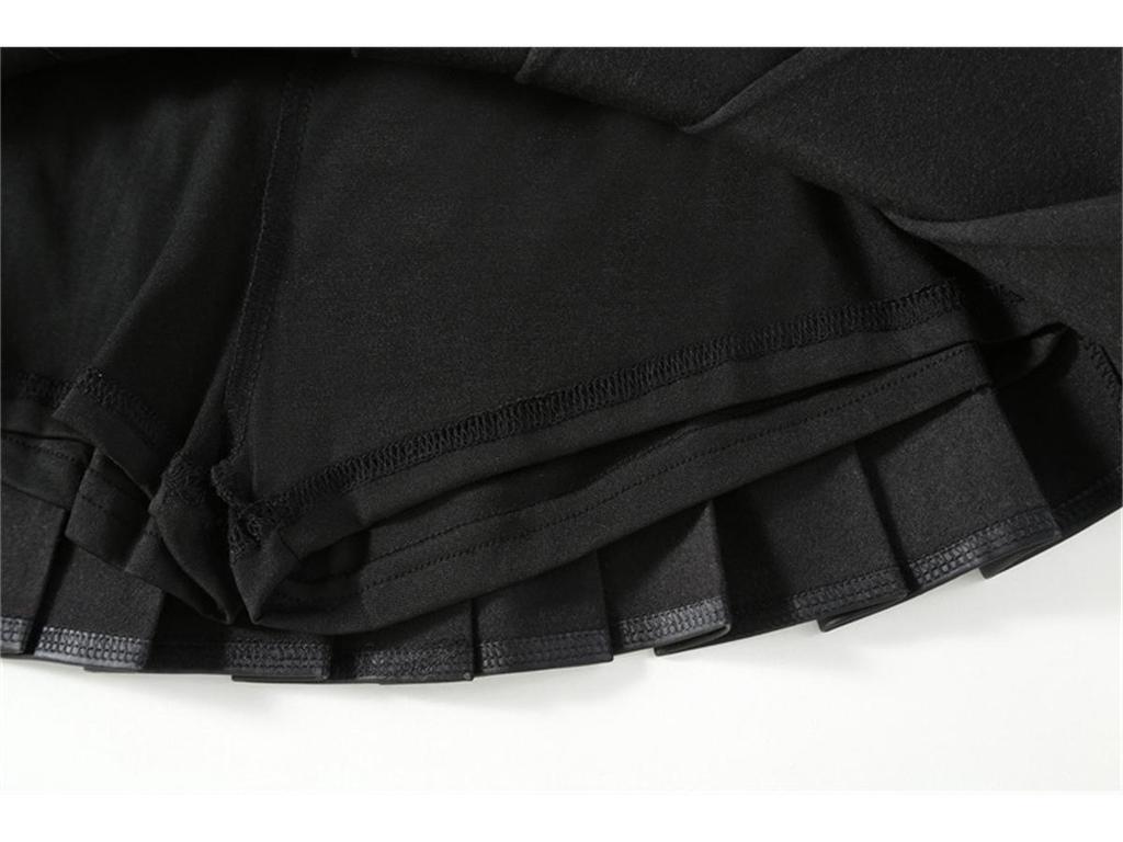 Schwarzer PU-A-Linien-Faltenrock für Mädchen mit hoher Taille und Hose für Herbst und Winter