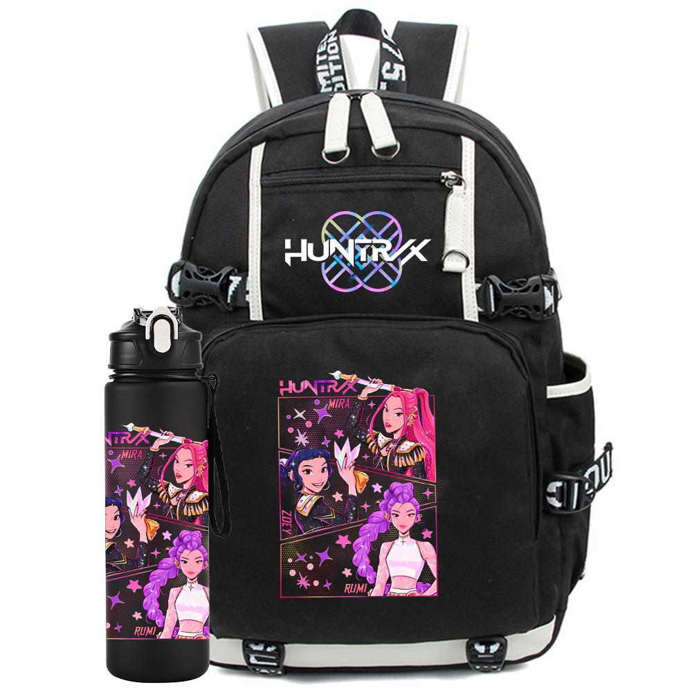 2Pcs/set Anime Printed Backpack with 750Ml Water Bottler for Teenager Student Girl Boy Large Capacity Waterproof Bookbag Gift