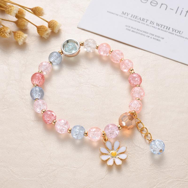 Exquisite Shell Flowers Colorful Crystal Beads Bracelet for Women Elastic Adjustable Beaded Bracelets Jewelry